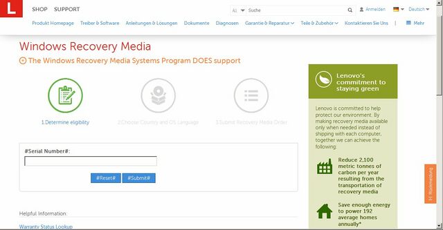 Recovery-Medien bei Lenovo bestellen