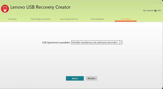 Auswahl des USB-Sticks