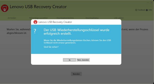 Beenden mit oder ohne Löschen der heruntergeladenen Dateien